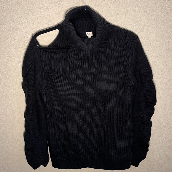Distressed, Black,, Peep Shoulder, Oversized Sweater - Picture 1 of 4